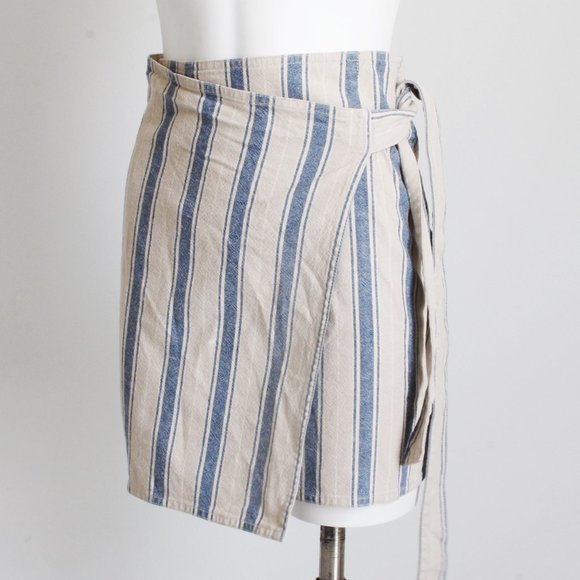Armani Jeans Wrap Skirt Cotton Ramie Linen Blend Striped - Picture 5 of 8